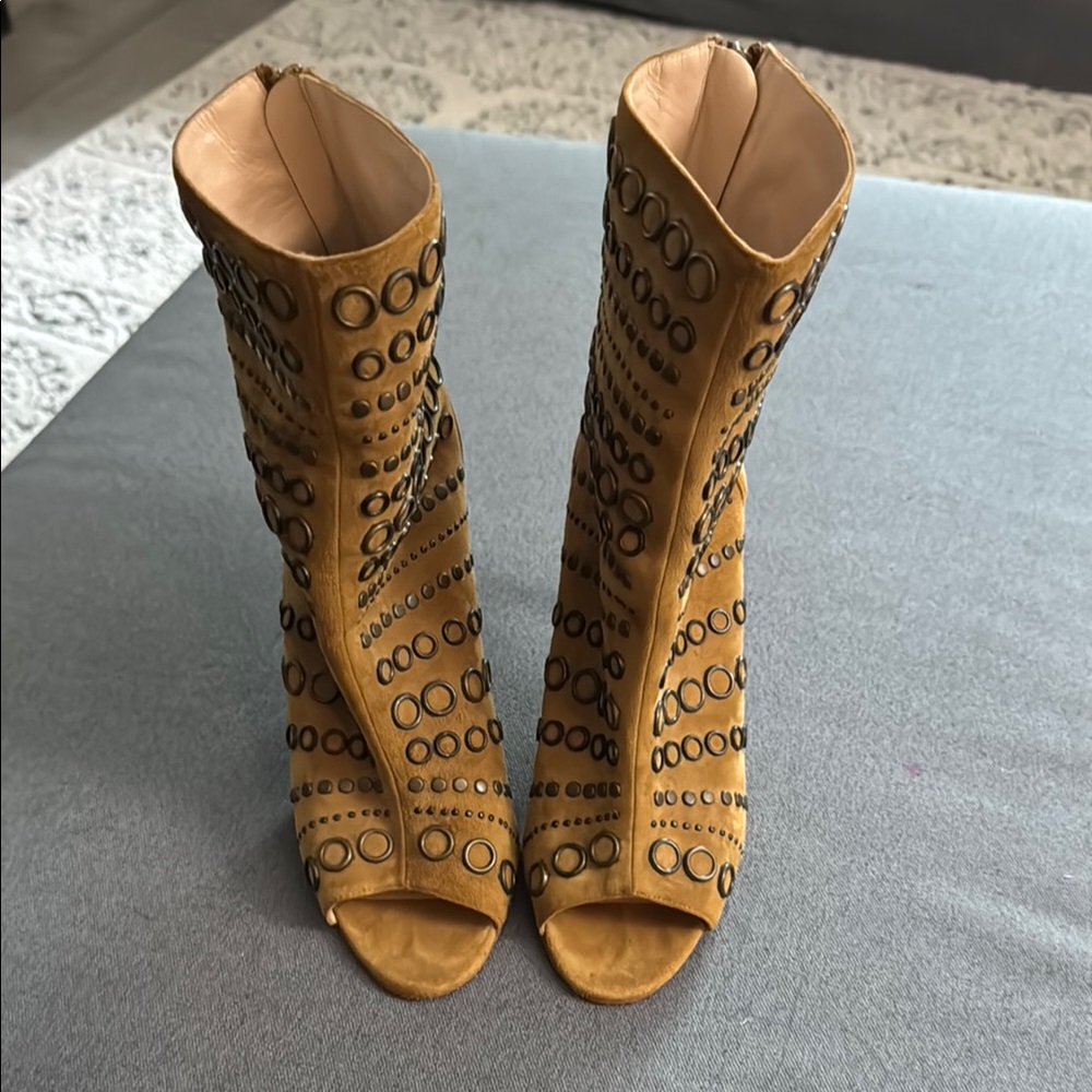 Manolo Blahnik Suede Brown/Tan Open-Toe Boot